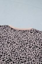 Black Cheetah Print V Neck Ruffle Trim Loose Tank Top