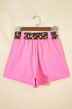 Leopard Contrast Sash Belt Pleated Wide Leg Shorts