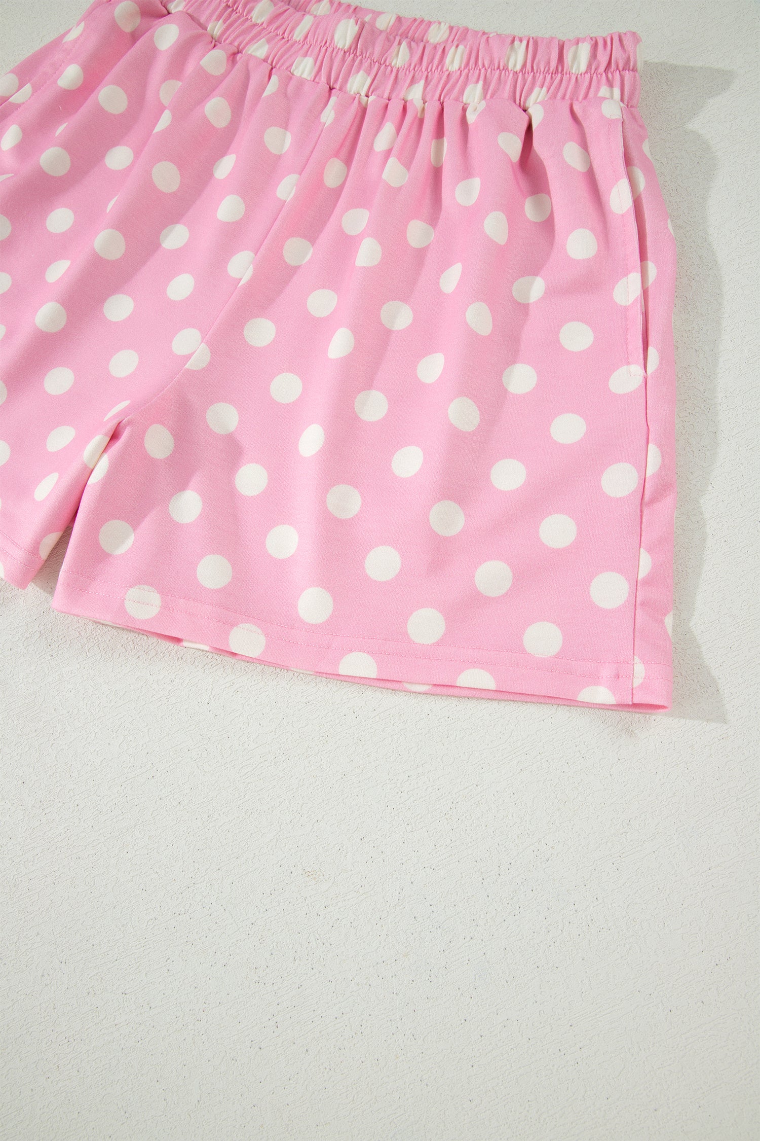 Polka Dot Print Color Block Trim Mock Neck Short Set