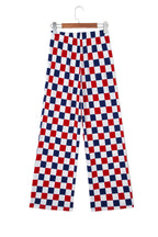 2-Tone Checked Print High Waist Wide Leg Pants