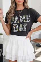 Black Game Day Camo Print Tee Short Sleeve Casual T-Shirt
