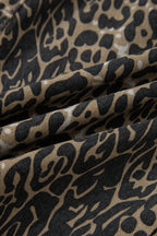 Khaki Contrast Scalloped Lace Trim Leopard Denim Shorts