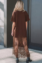 Floral Patchwork Short Sleeve T Shirt Loose Maxi Dress