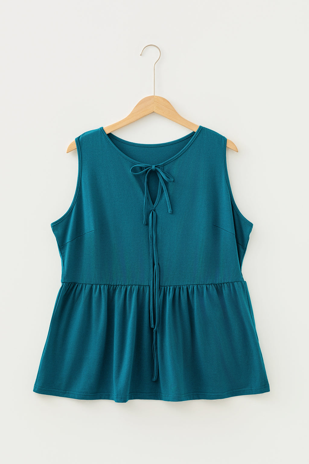 Plus Size Solid Color Bow Tie Peplum Tank Top