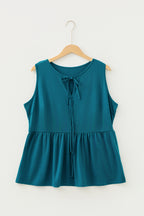 Plus Size Solid Color Bow Tie Peplum Tank Top