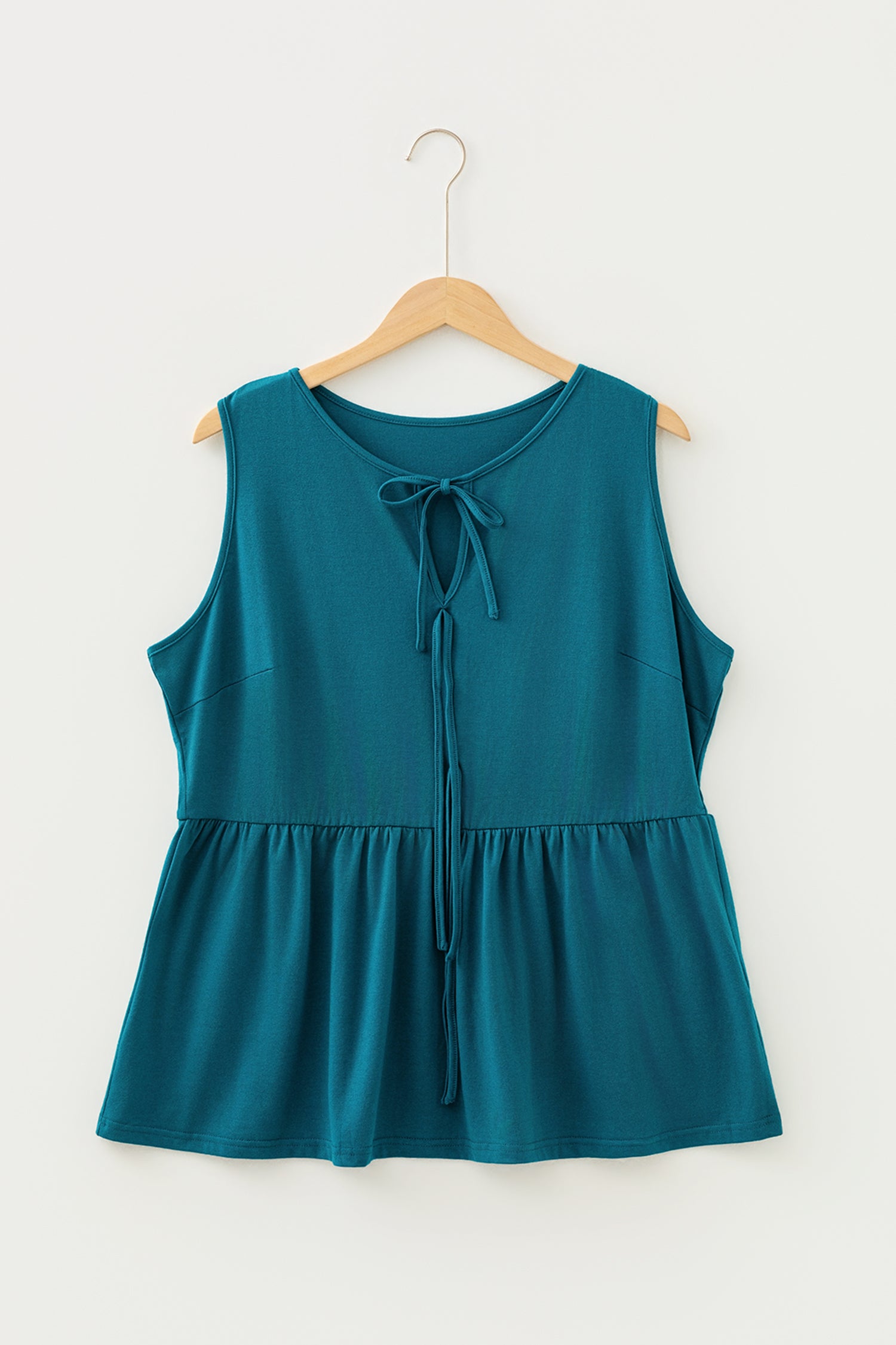 Plus Size Solid Color Bow Tie Peplum Tank Top