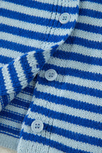 Blue Stripe Loose Half Sleeve Knit Button Down Sweater Cardigan