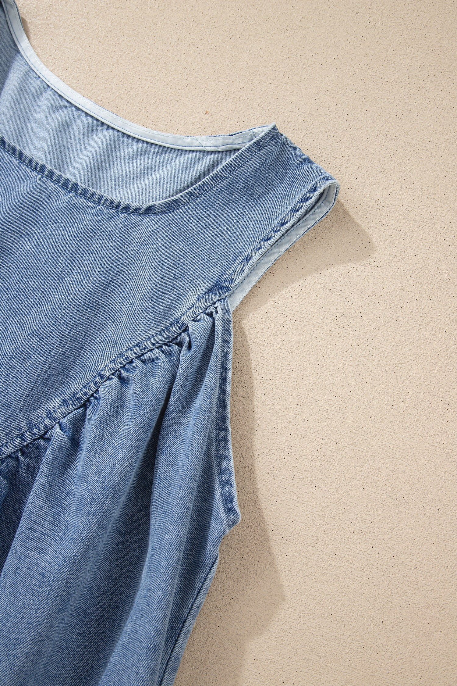 Myosotis Denim Pleated Patchwork Sleeveless Top