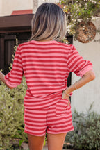 Striped Puff Short Sleeve T Shirt Matching Shorts Set