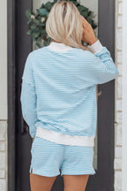 Striped Oversize Mock Neck Sweatshirt and Shorts Set