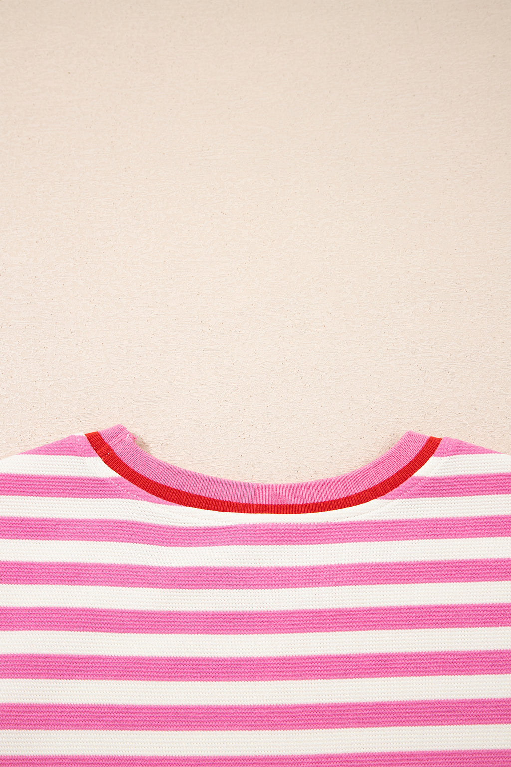 Pink Stripe Contrast Trim Short Sleeve Top Loose Shorts 2pcs Casual Outfit