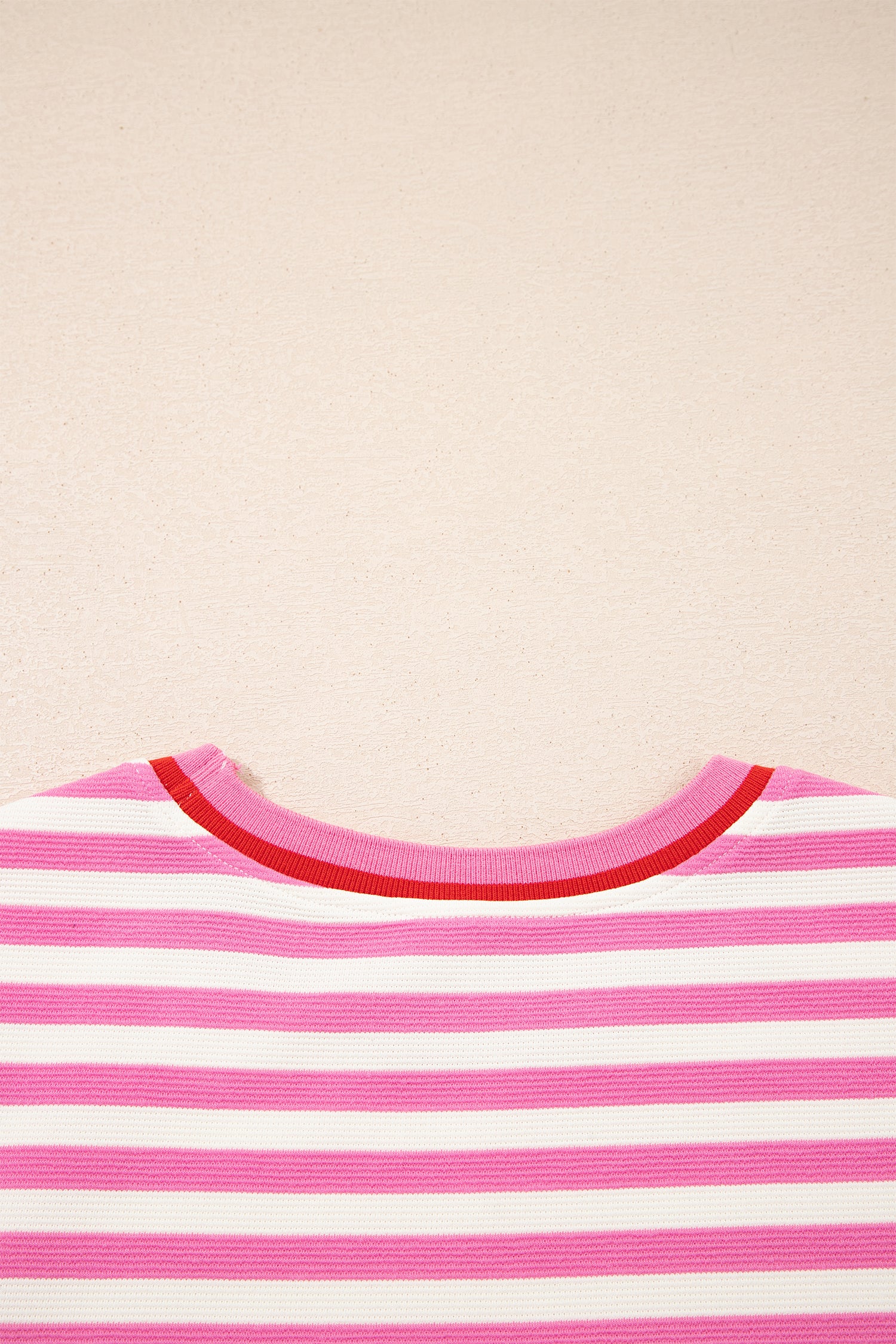 Pink Stripe Contrast Trim Short Sleeve Top Loose Shorts 2pcs Casual Outfit