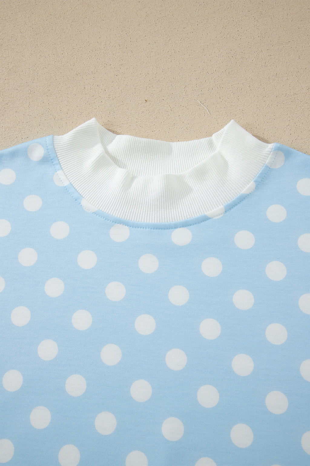 Polka Dot Print Color Block Trim Mock Neck Short Set