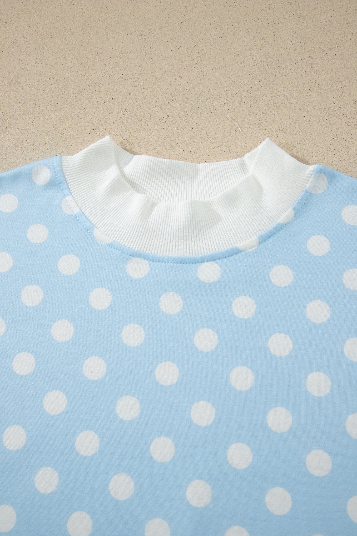 Polka Dot Print Color Block Trim Mock Neck Short Set