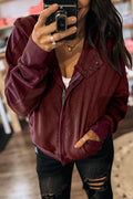 Waffle Splicing Zip Up Front Button Hooded Jacket