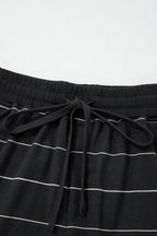 Striped Half Sleeve Tee Drawstring Shorts 2pcs Set
