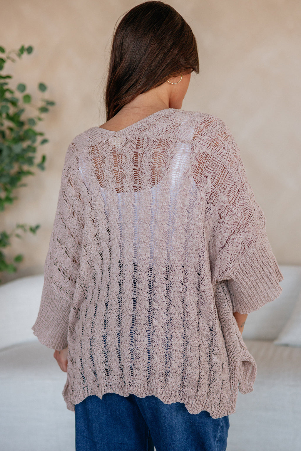 Pink Drop Shoulder Cut-Out Detail Tunic Cardigan
