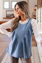 Myosotis Denim Pleated Patchwork Sleeveless Top