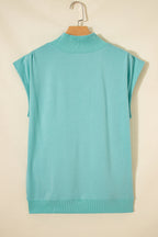 Solid Color High Neck Cap Sleeve Loose Top