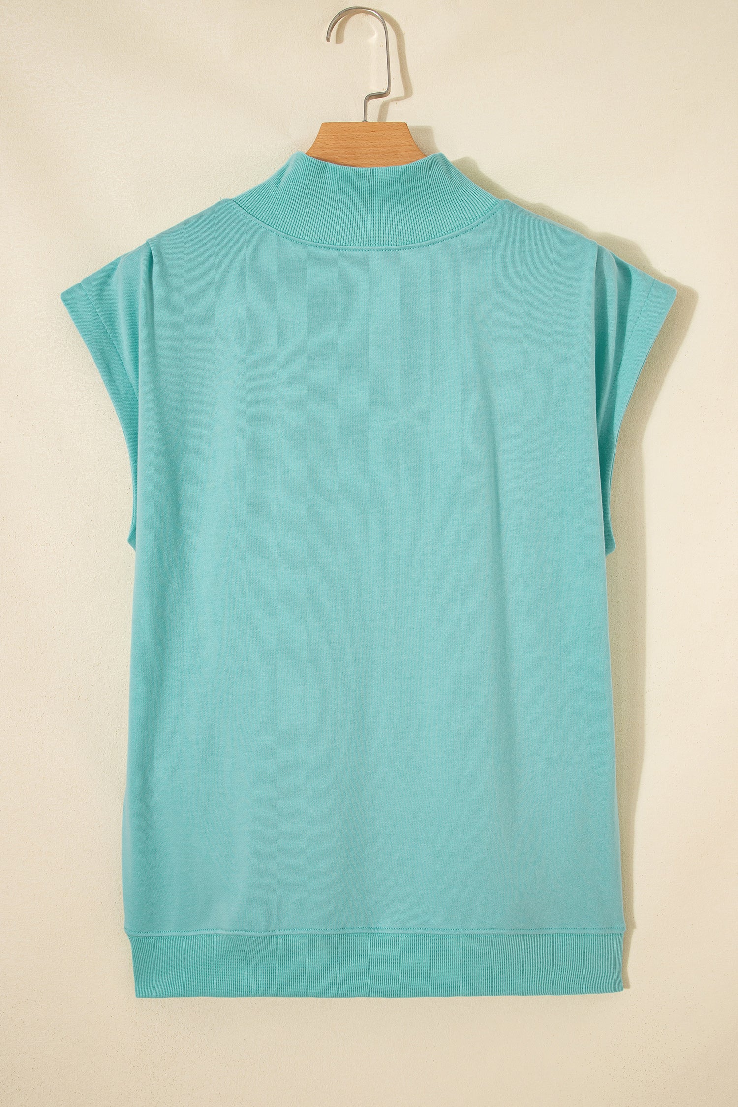 Solid Color High Neck Cap Sleeve Loose Top