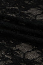 Black Sheer Floral Lace Lettuce Trim Mock Neck Long Sleeve Top