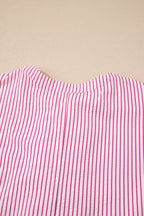Striped Frilled Detail Half Buttons Short Sleeve Long Dress