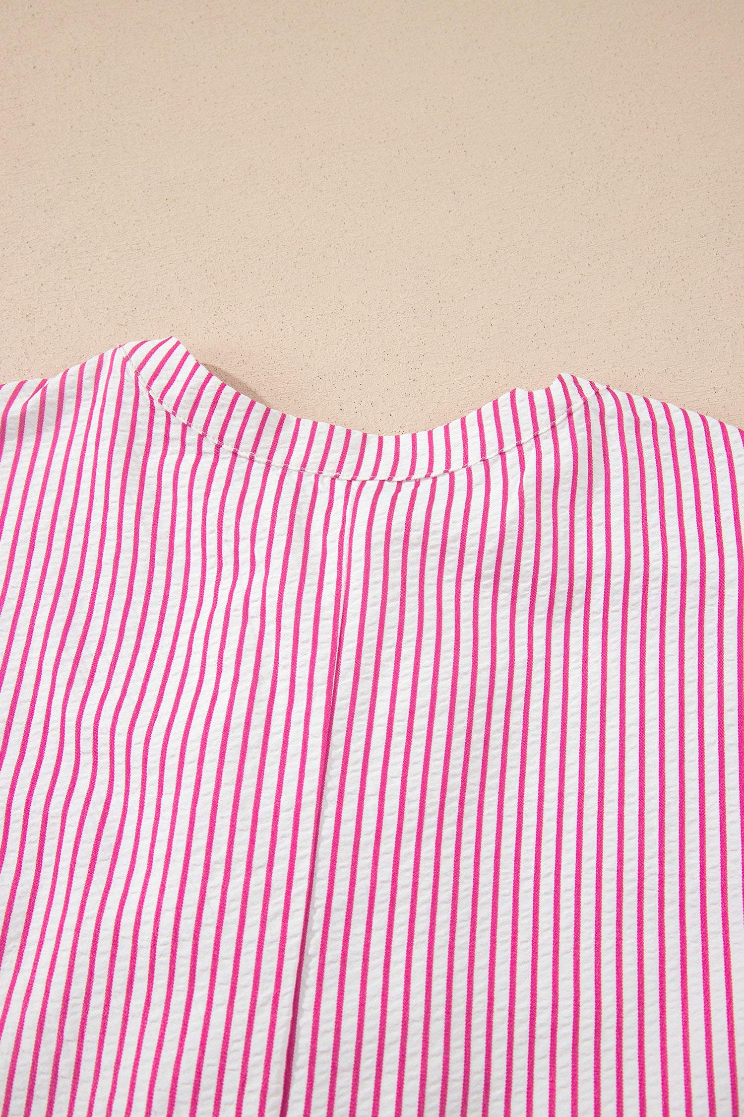 Striped Frilled Detail Half Buttons Short Sleeve Long Dress