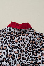 Khaki Contrast Frilled V Neck Trimmed Leopard Shirt