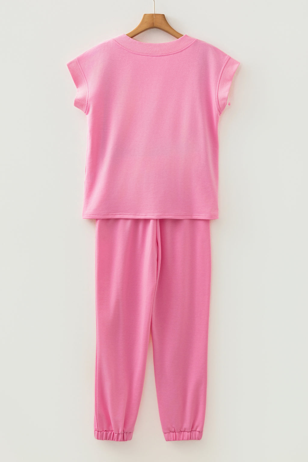 Solid Color V Neck Tee Drawstring Pant Set