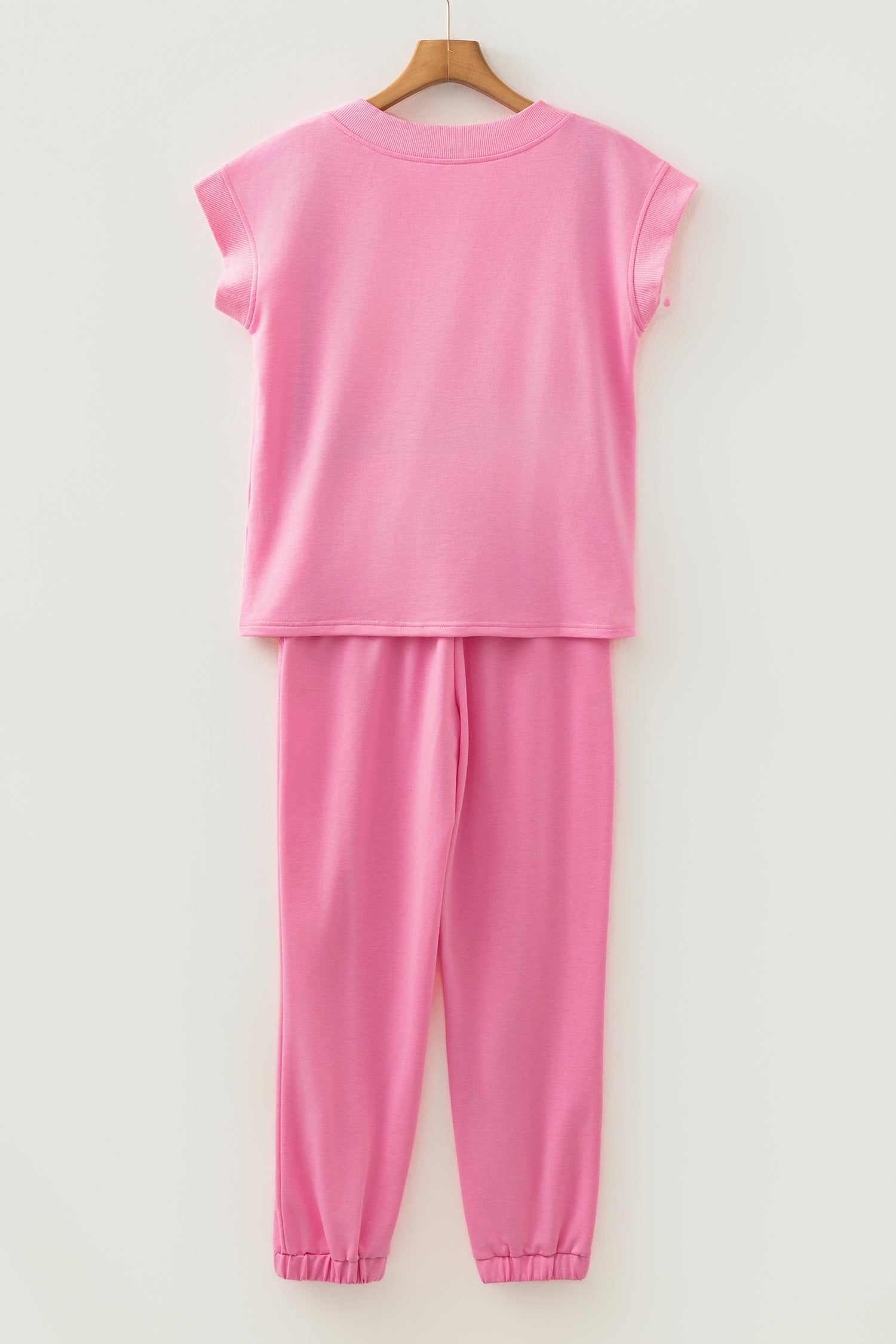 Solid Color V Neck Tee Drawstring Pant Set