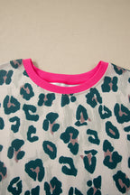 Brown Plus Size Leopard Color Block Trim Short 2pcs Set
