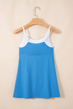 Color Block Edge Ribbed Pocketed Lined Swim Dress