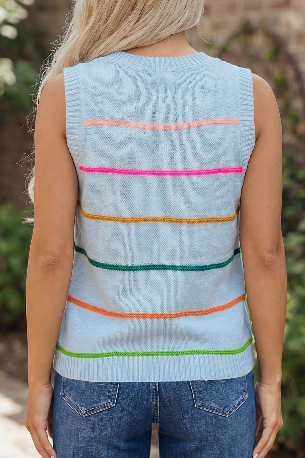 Striped Round Neck Knitted Sweater Tank