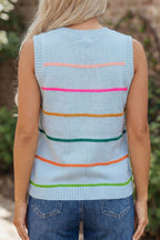 Striped Round Neck Knitted Sweater Tank