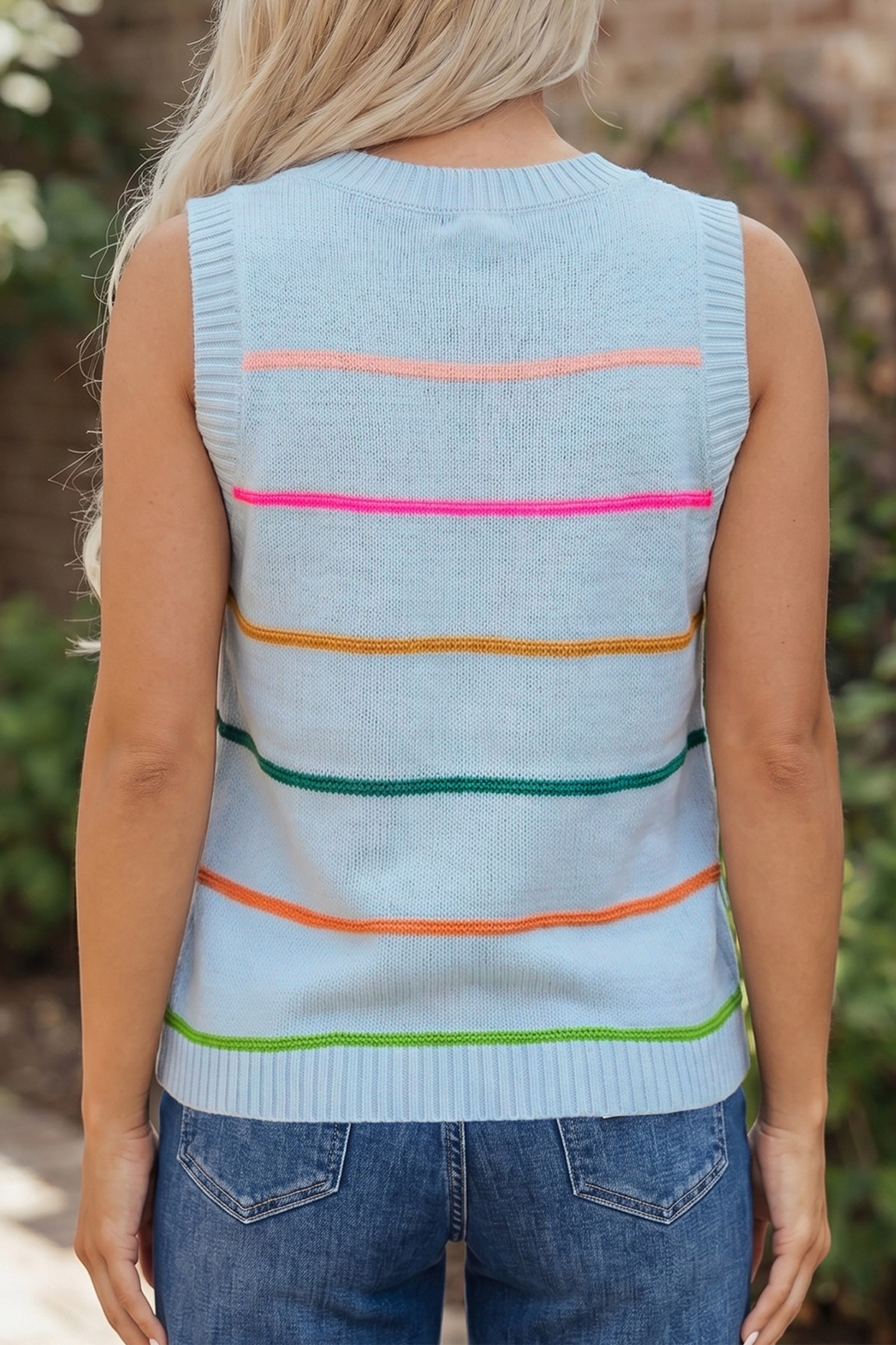 Striped Round Neck Knitted Sweater Tank