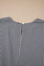 Black Plus Size Plaid Bow Decor Bell Sleeve Round Neck Jumper