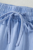 Mineral Washed Drawstring Elastic Waist Raw Cut Shorts