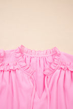 Bonbon Plus Size Textured Tassel Tie V Neck Ruffle Short Sleeve Blouse