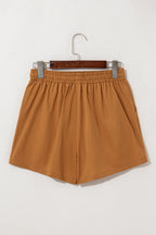 Khaki Embroidered Boho Tasseled Drawstring Elastic Waistband Casual shorts