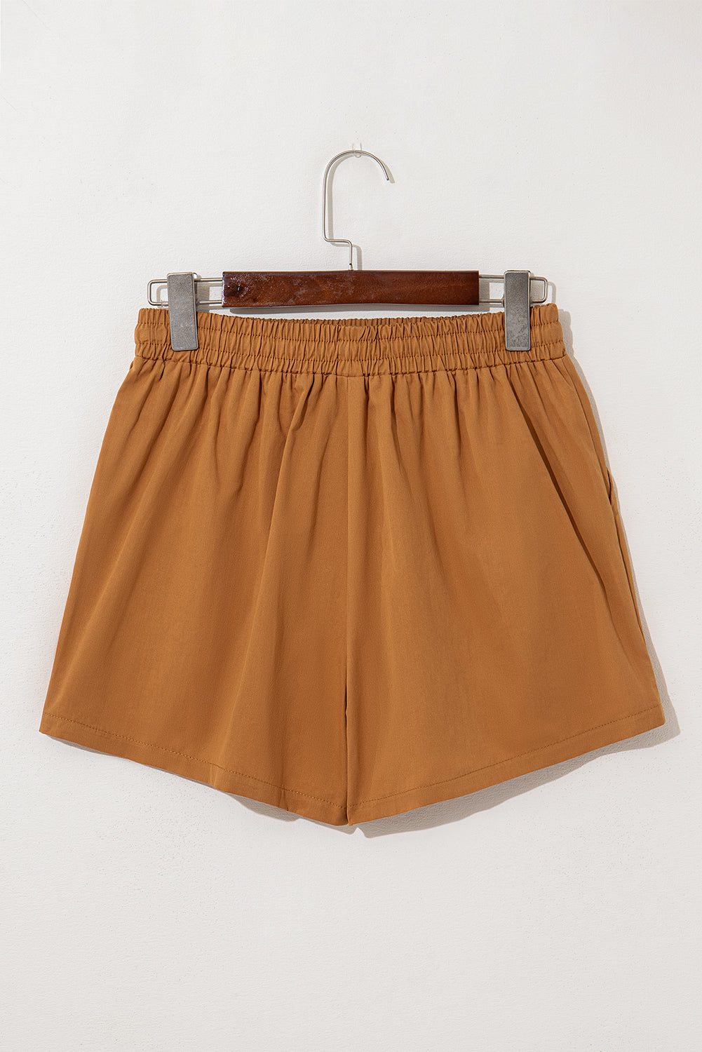 Khaki Embroidered Boho Tasseled Drawstring Elastic Waistband Casual shorts