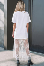 Floral Patchwork Short Sleeve T Shirt Loose Maxi Dress