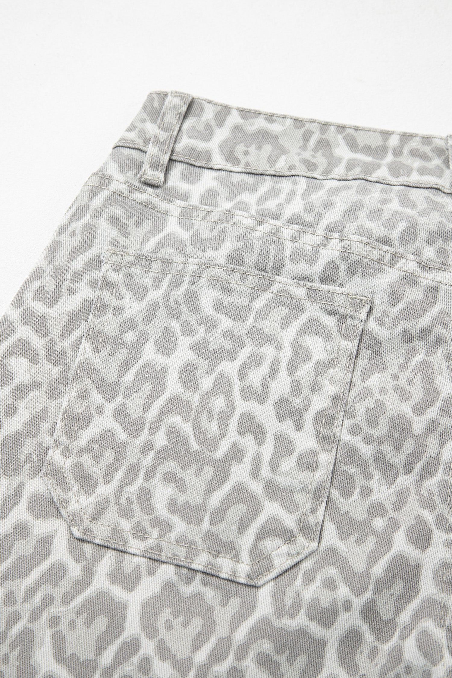 Leopard Frayed Edge Wide Leg High Waist Jeans