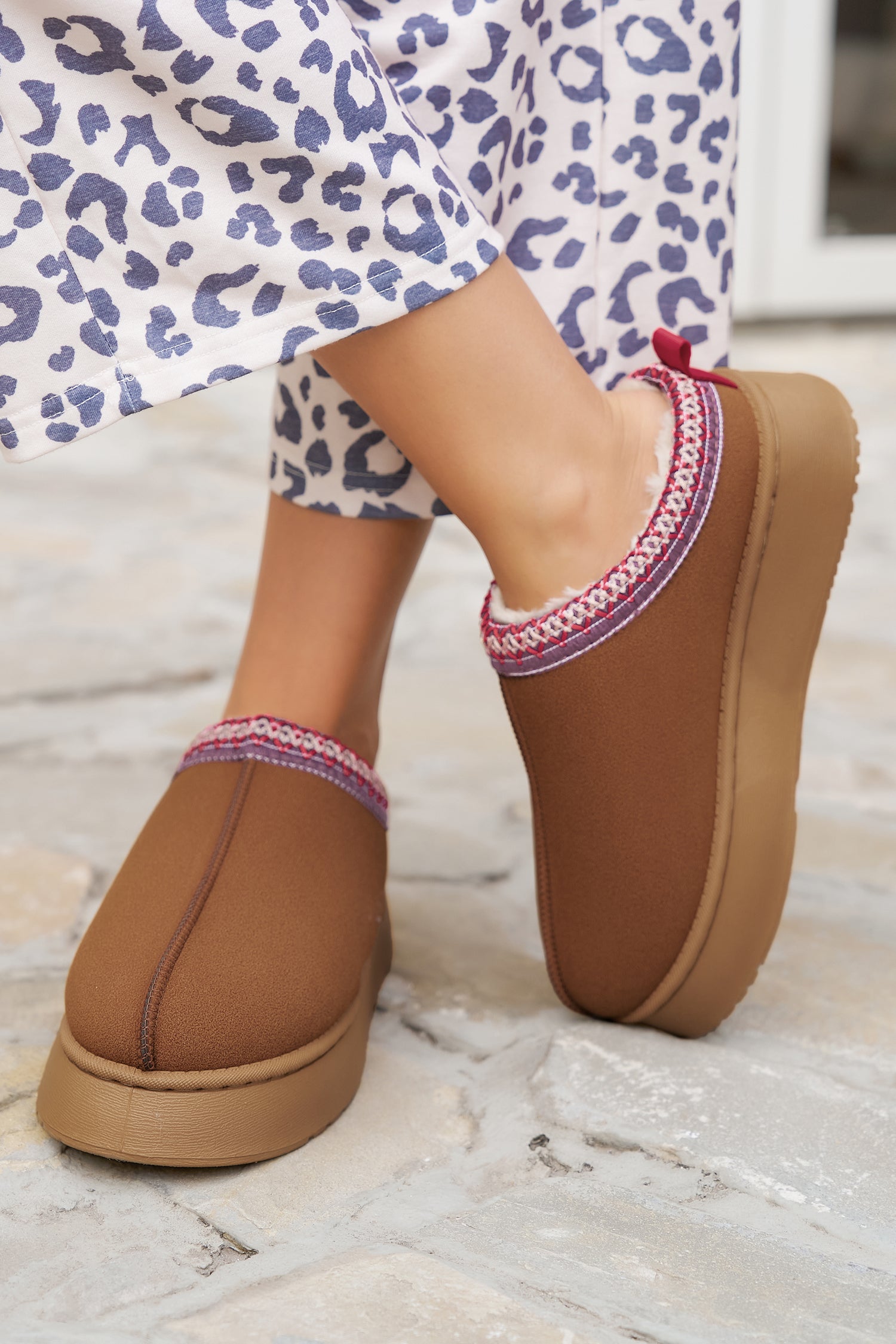 Contrast Print Suede Plush Lined Snow Boots