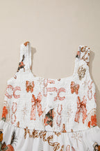 White Western Horseshoe Print U-Neck Sleeveless Midi Dress