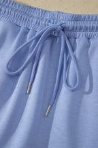 Preppy Striped Trim V Neck Polo Tee Drawstring Skirt Set