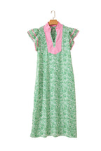 Floral Print Color Block Patchwork V Neck Short Sleeve Midi Dress