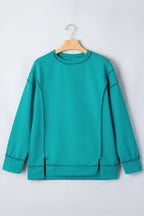 Horizontal Ribbed Exposed Seam Detail Drop Shoulder Baggy Pullover