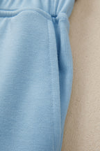 Mist Blue Solid Color Loose Tee Drawstring Wide Leg Pants 2pcs Outfit