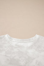 Beige Vintage Tie Dye Bracelet Sleeve Drawstring Elastic Waist 2pcs Short Set