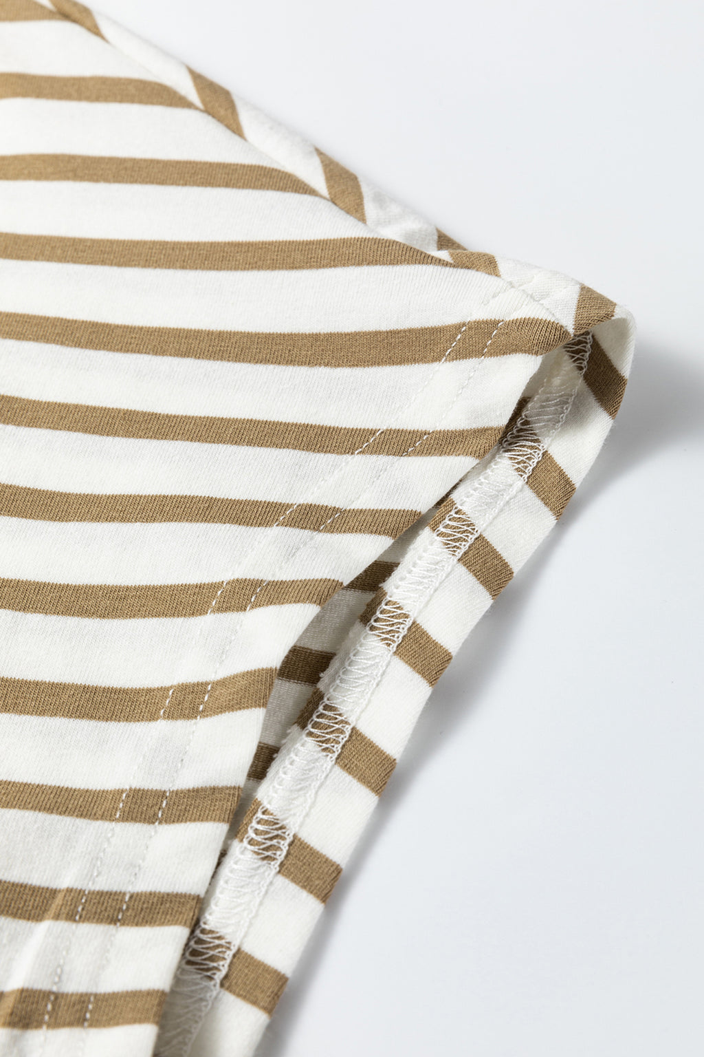 Khaki Stripe Leopard Patchwork Round Neck Loose T Shirt